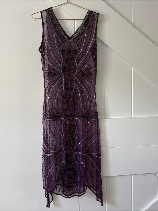 Unique Vintage Dresses & Skirts - Unique Vintage 1920s Purple Beaded Dress Size Medium Sheer Sequins Sleeveless